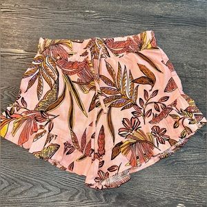 Pink Floral High Waisted Ruffle Shorts XS